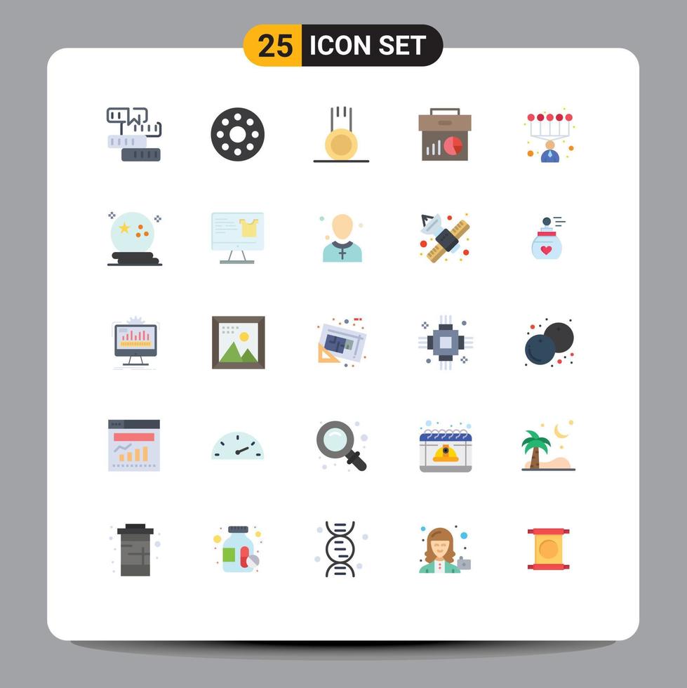 Flat Color Pack of 25 Universal Symbols of personal graph exercise economy business Editable Vector Design Elements