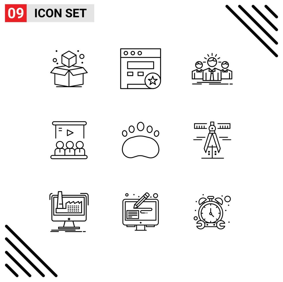 conjunto de 9 iconos de interfaz de usuario modernos símbolos signos para educación usuario empleado equipo video elementos de diseño vectorial editables vector