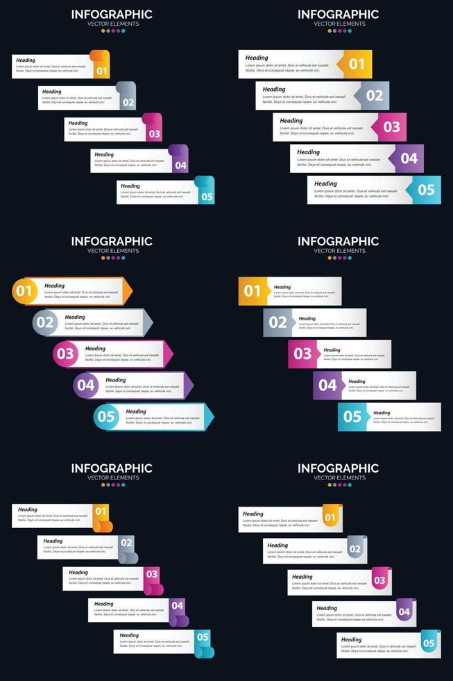 Vector 6 Infographics Pack Presentation slide template 5 Steps cycle diagrams and timelines