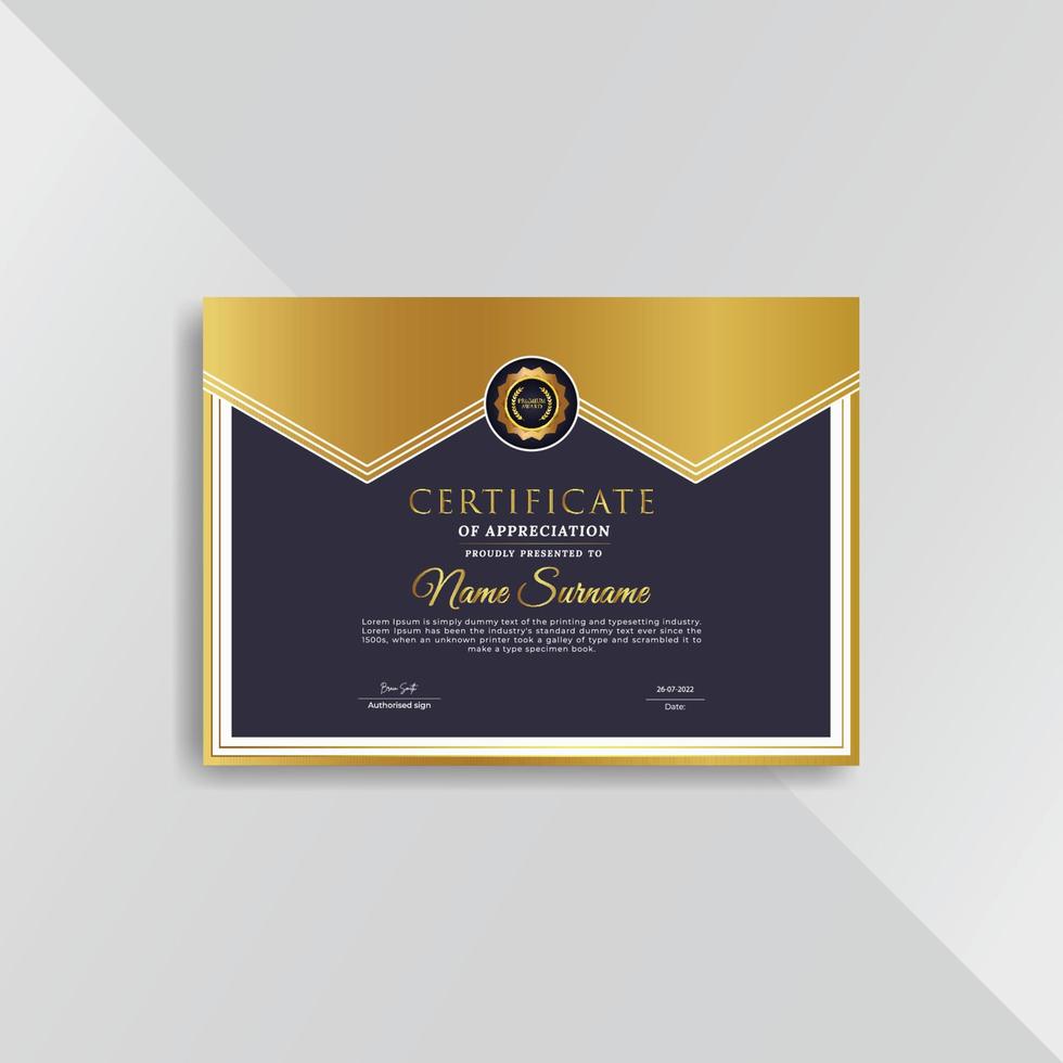 Professional and premium certificate template with golden geometric shapes vector