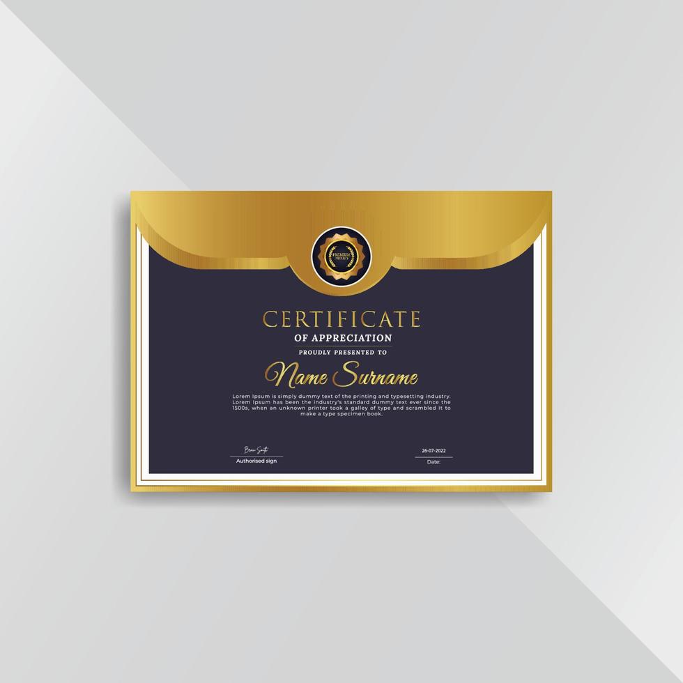 Professional and premium certificate template with golden geometric shapes vector