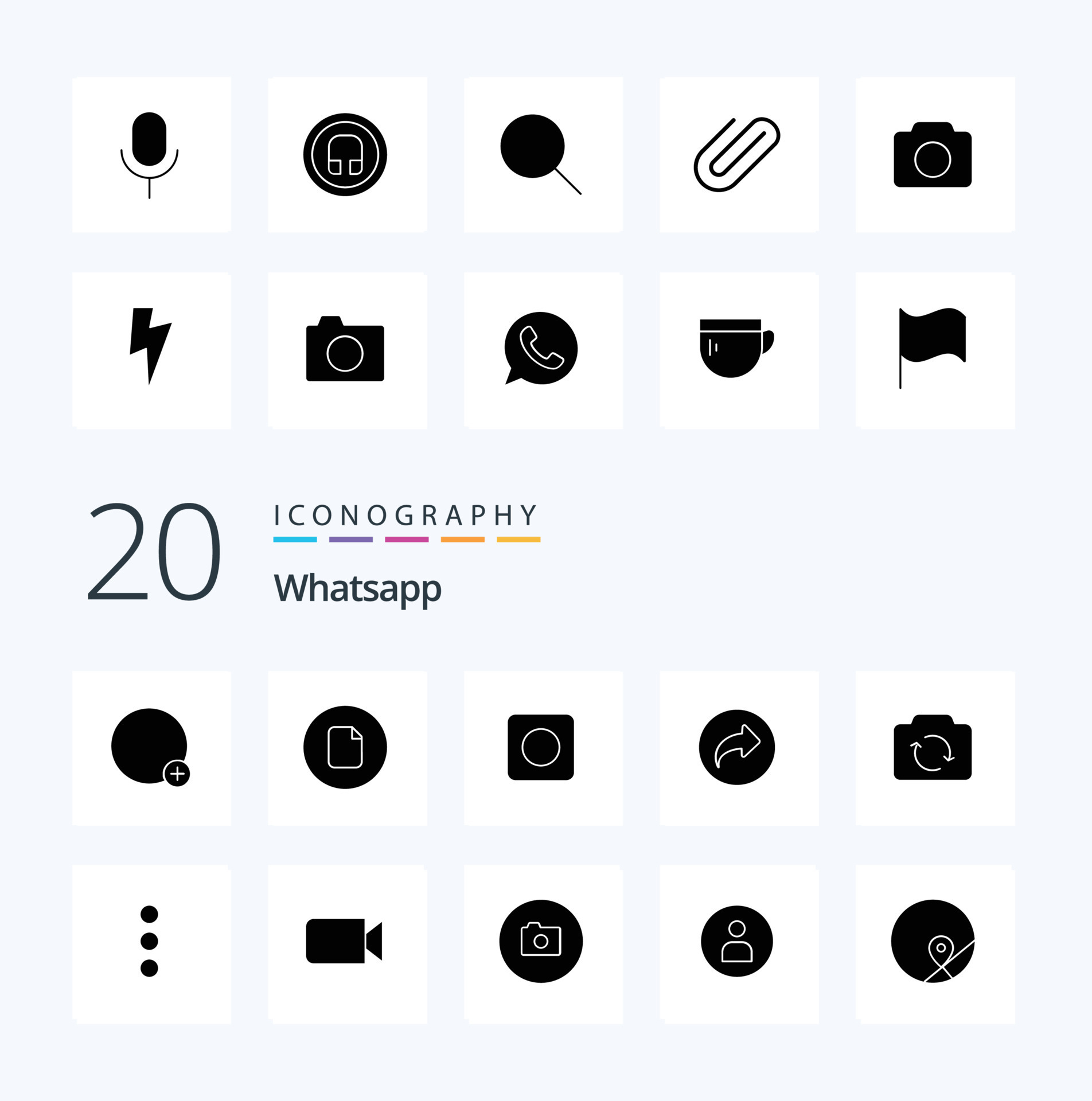 20 Whatsapp Solid Glyph icon Pack like basic camera app ui arrow