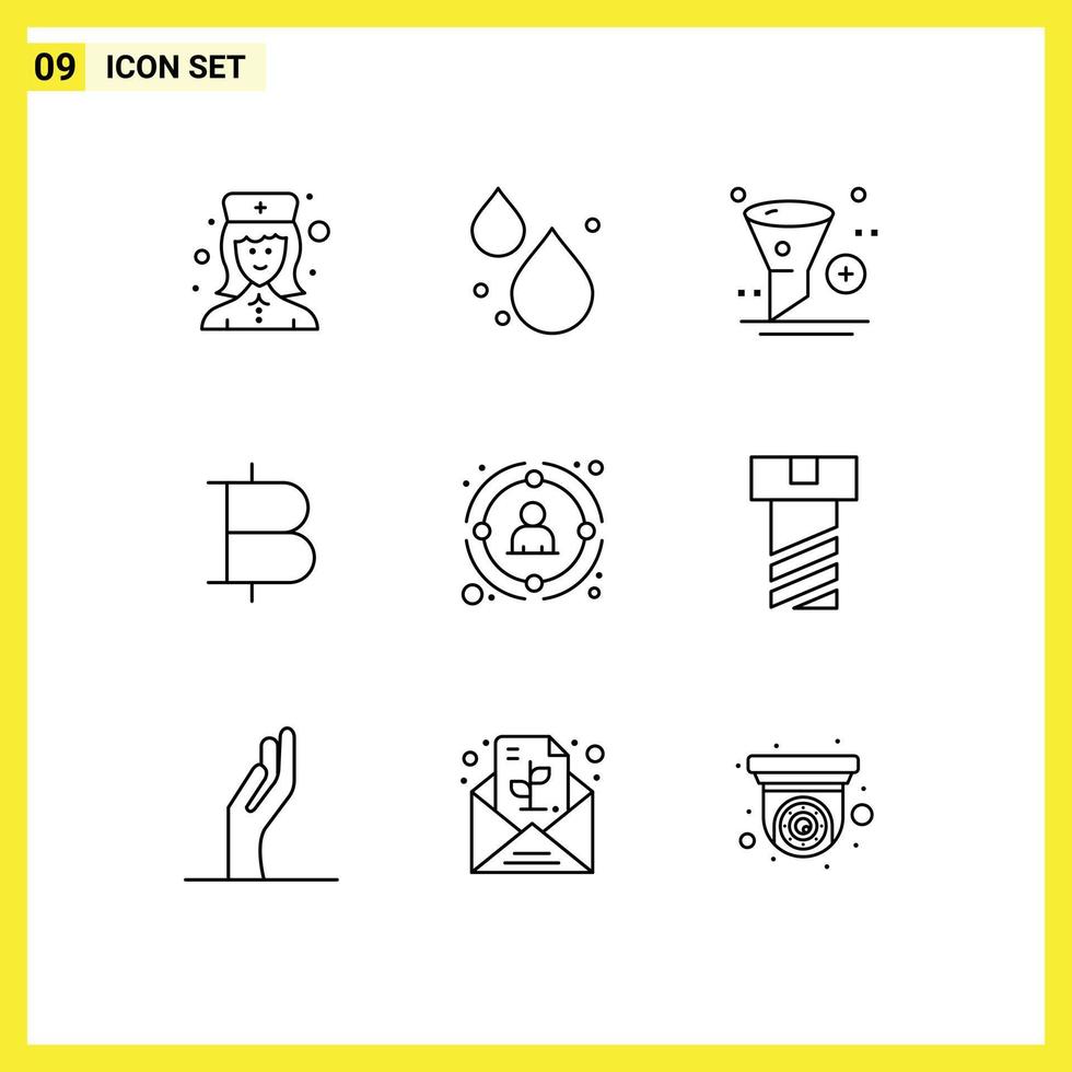 Mobile Interface Outline Set of 9 Pictograms of network link app money bitcoin Editable Vector Design Elements