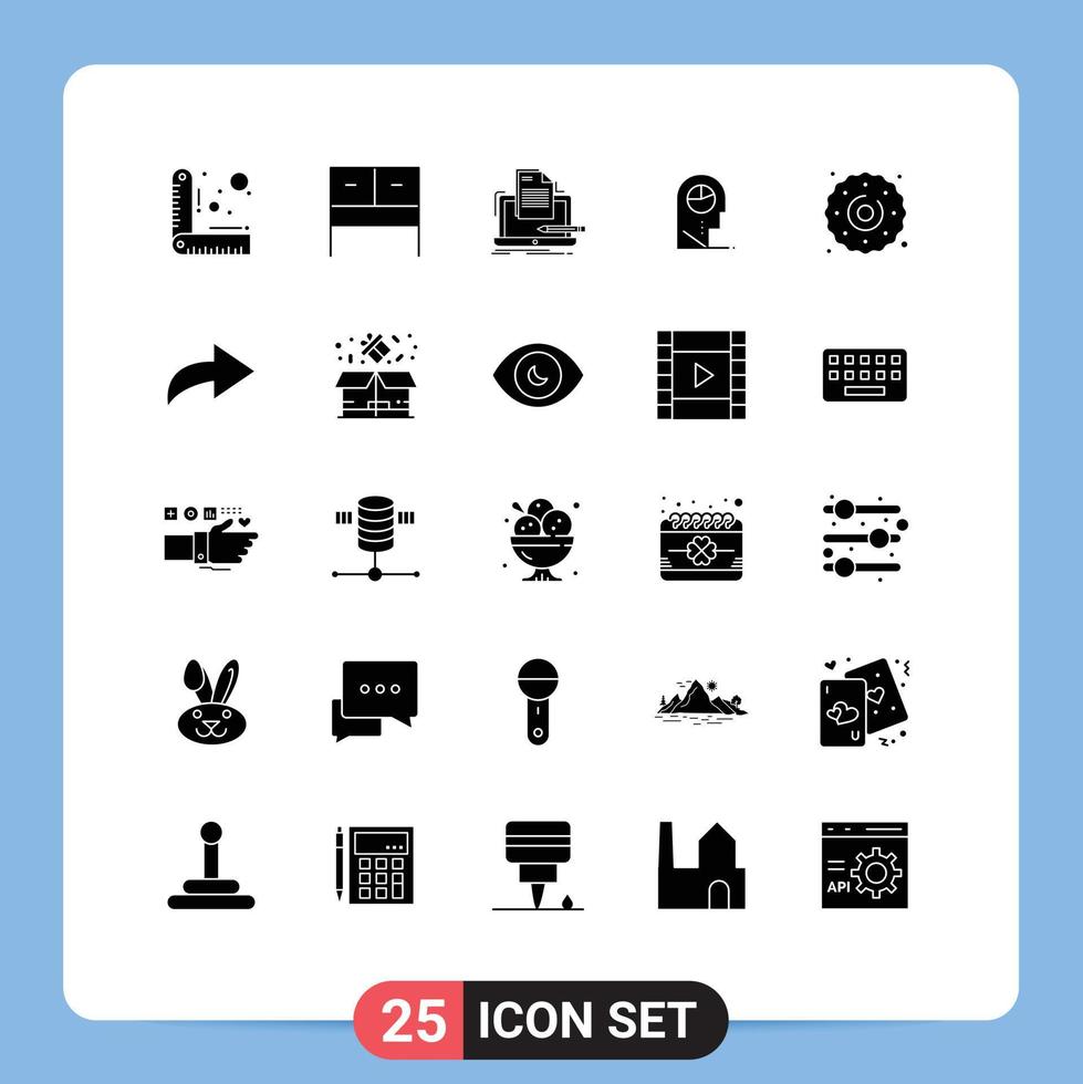 Modern Set of 25 Solid Glyphs and symbols such as food cookie computer hat profile Editable Vector Design Elements