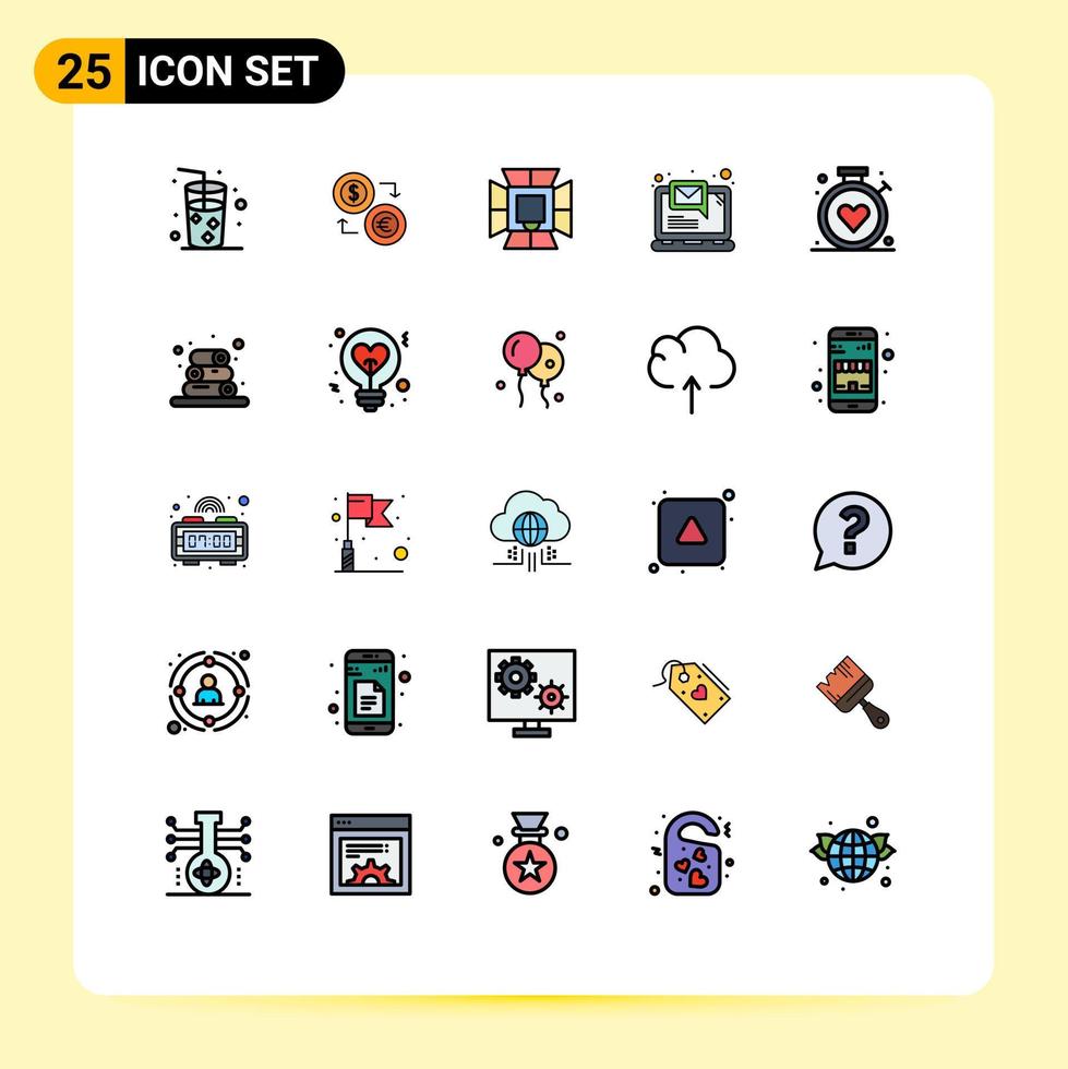 Group of 25 Filled line Flat Colors Signs and Symbols for email softbox finance professional light Editable Vector Design Elements