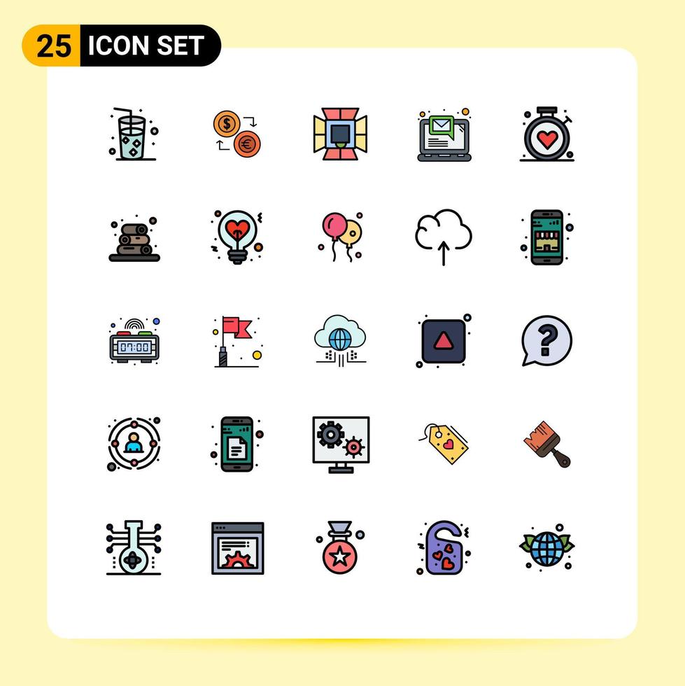grupo de 25 signos y símbolos de colores planos de línea rellena para elementos de diseño de vectores editables ligeros profesionales de finanzas de softbox de correo electrónico