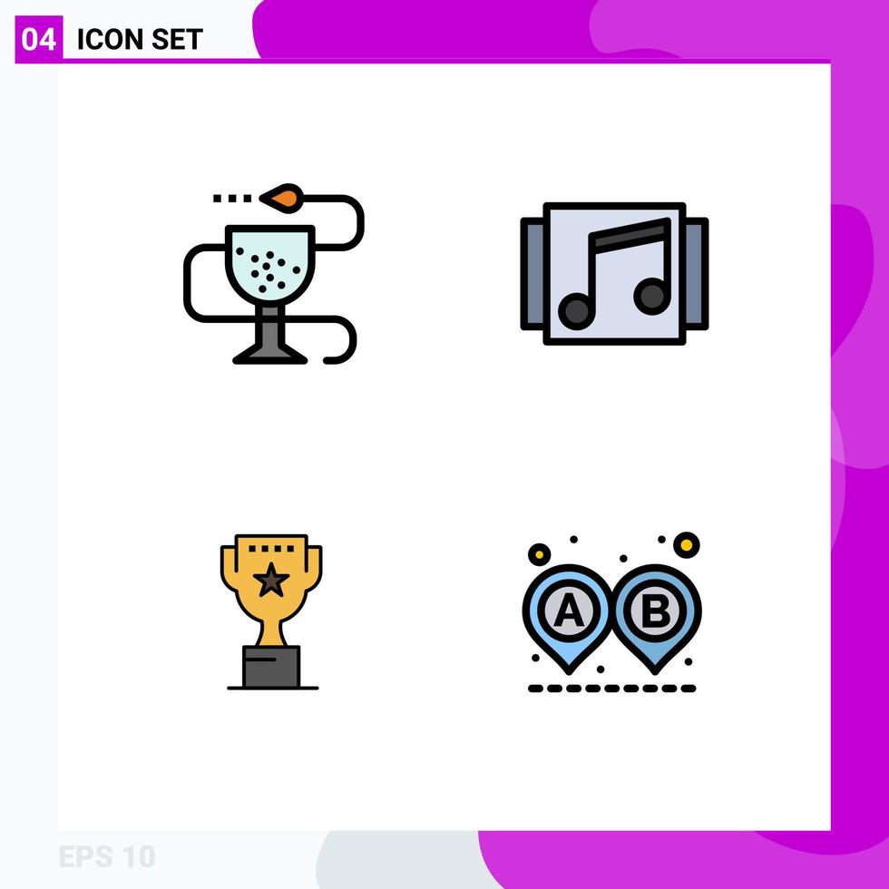 Set of 4 Commercial Filledline Flat Colors pack for disease songs medicine media top Editable Vector Design Elements
