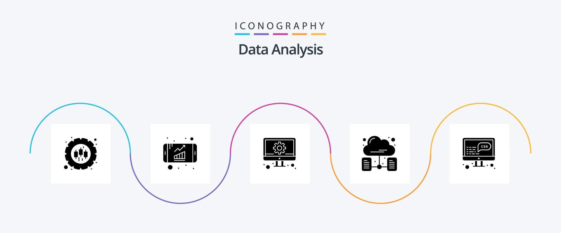Data Analysis Glyph 5 Icon Pack Including data. network. growth. data. setting vector