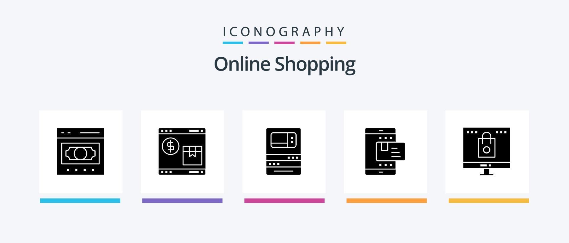 Online Shopping Glyph 5 Icon Pack Including payment. ecommerce. shopping. withdraw. machine. Creative Icons Design vector
