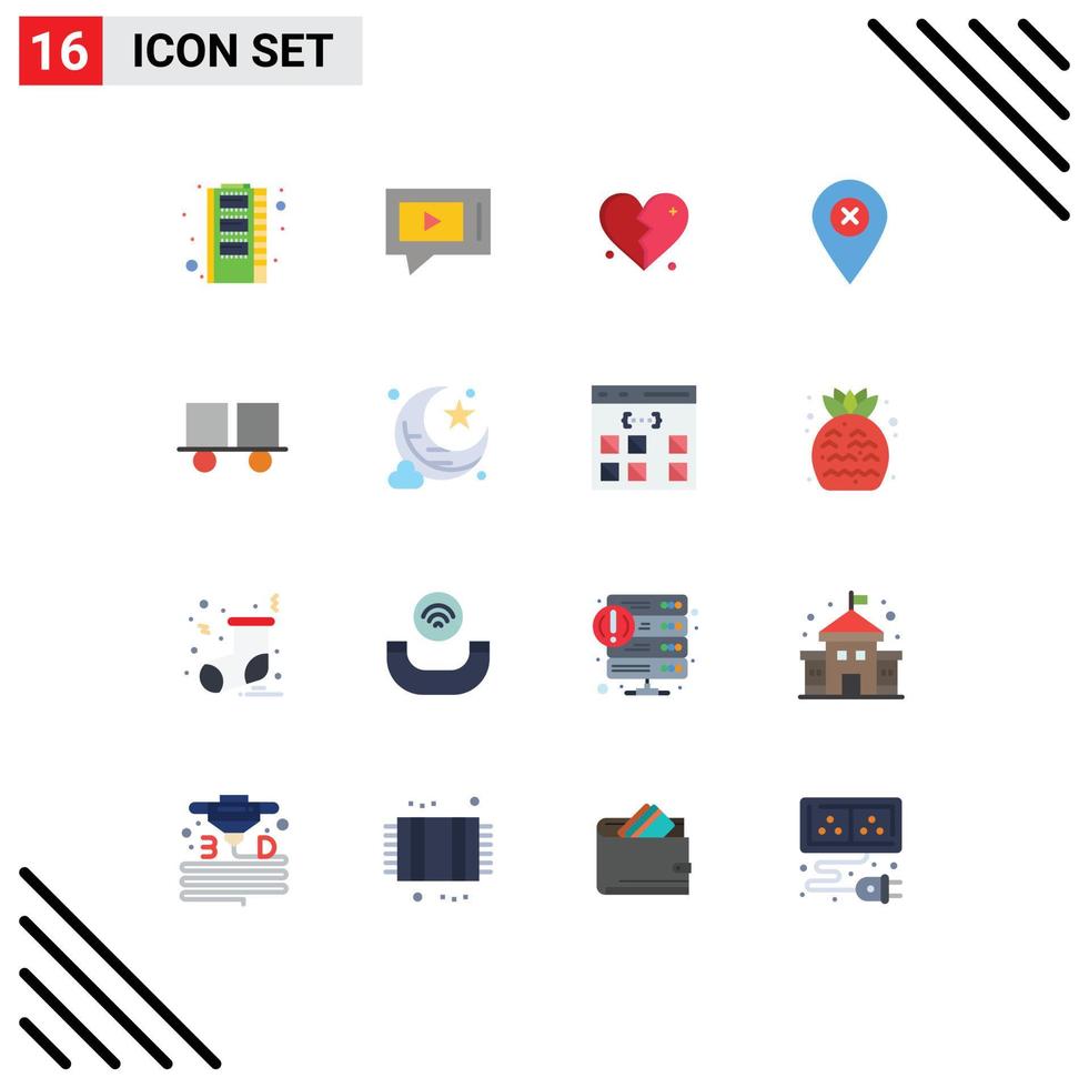 User Interface Pack of 16 Basic Flat Colors of fork truck pin brokan navigation location Editable Pack of Creative Vector Design Elements