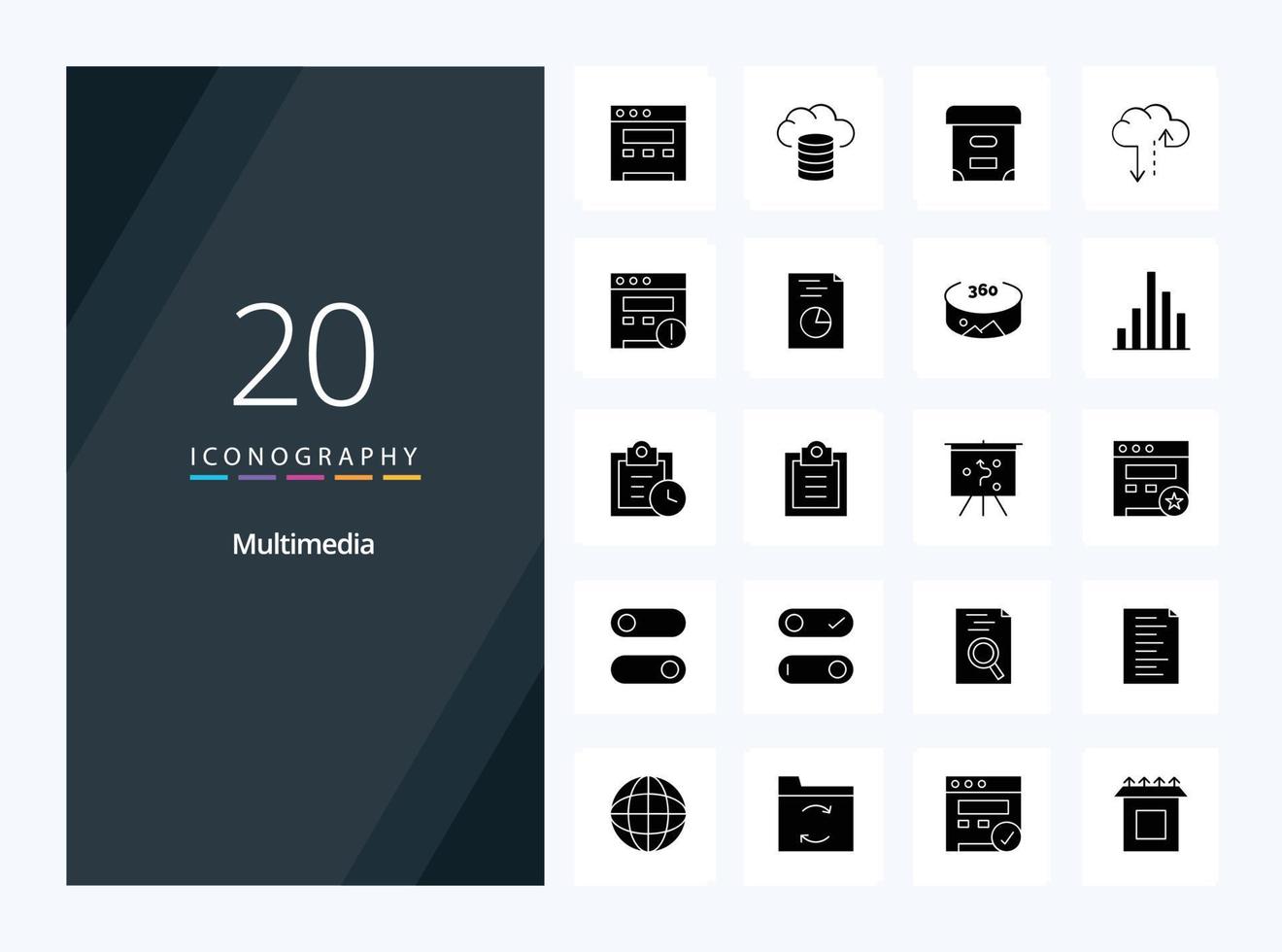 20 Multimedia Solid Glyph icon for presentation vector