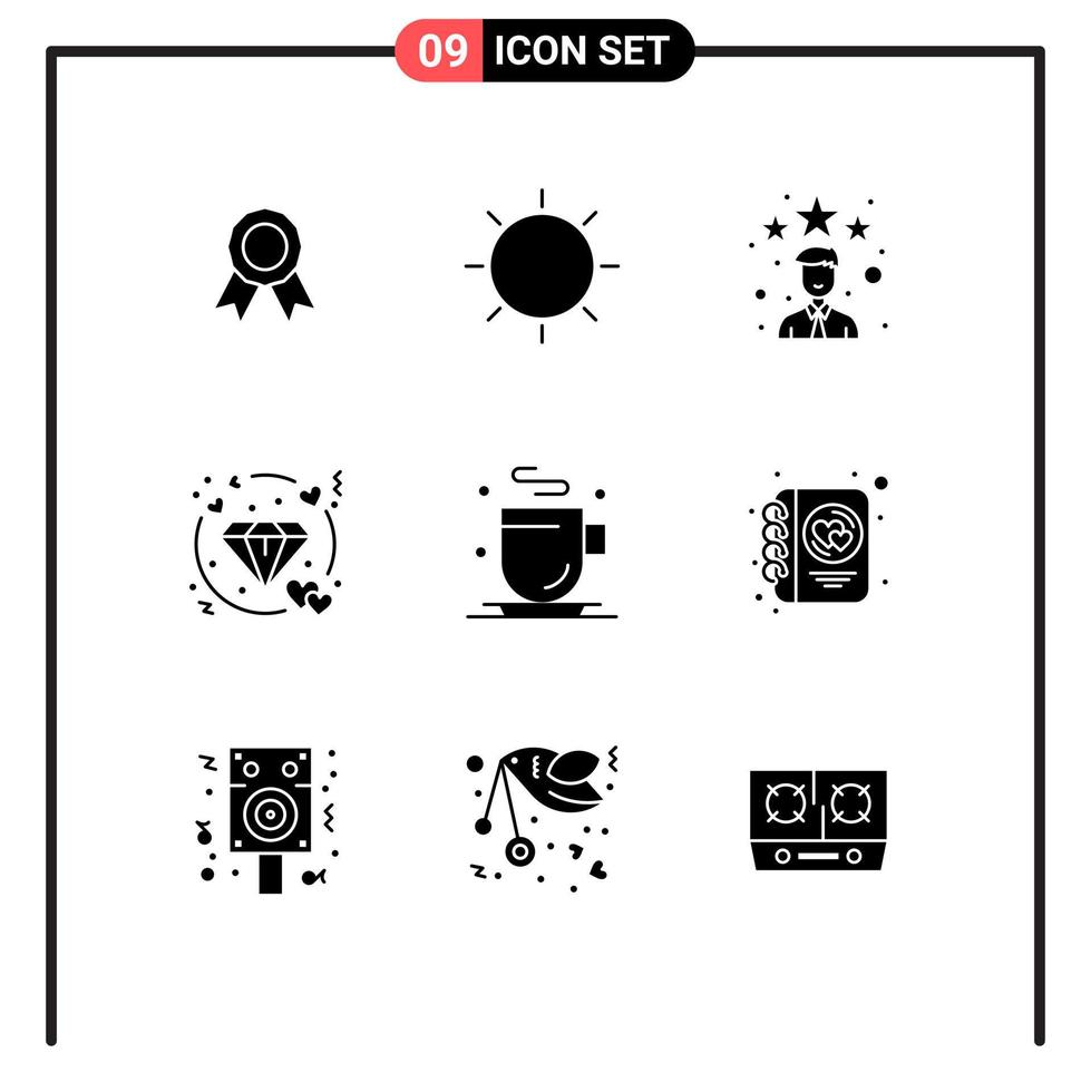 Universal Icon Symbols Group of 9 Modern Solid Glyphs of drink love tool heart star Editable Vector Design Elements