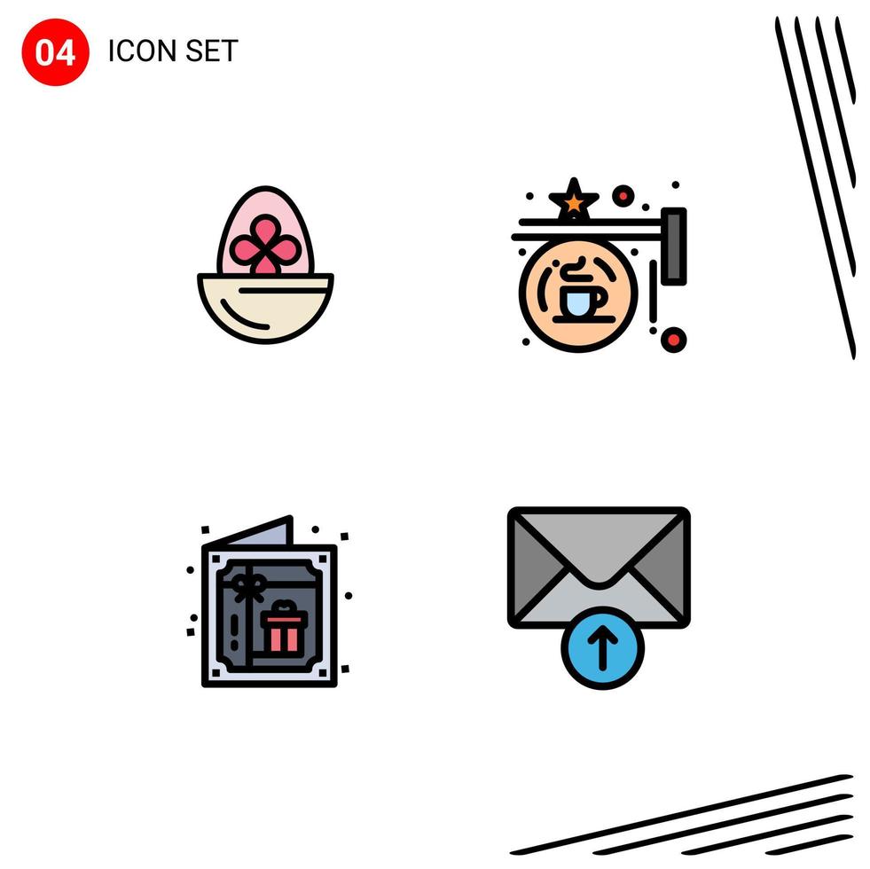 Universal Icon Symbols Group of 4 Modern Filledline Flat Colors of boiled sign egg coffee celebration Editable Vector Design Elements