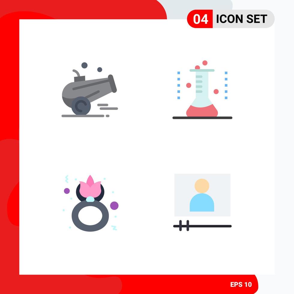 User Interface Pack of 4 Basic Flat Icons of cannon day ramadan lab flask flower Editable Vector Design Elements