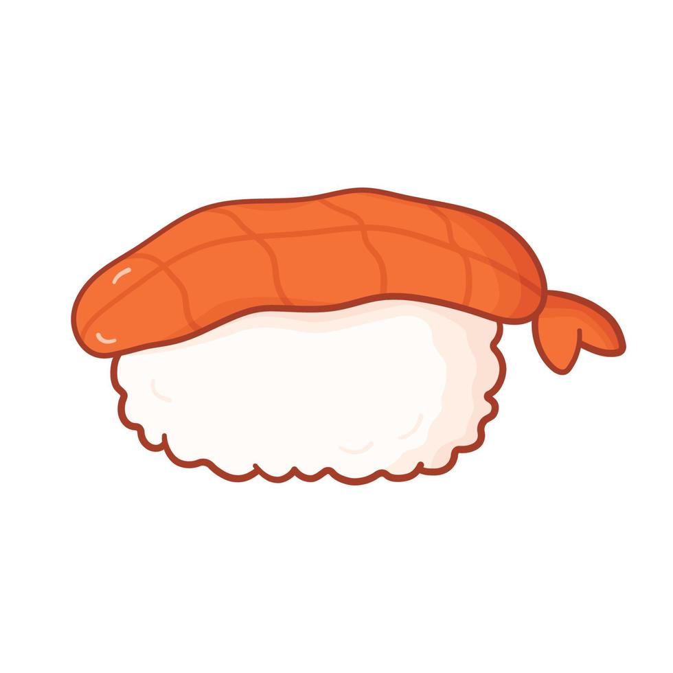 Sushi with shrimp in doodle style. Vector illustration asian food in cartoon style isolated on white background