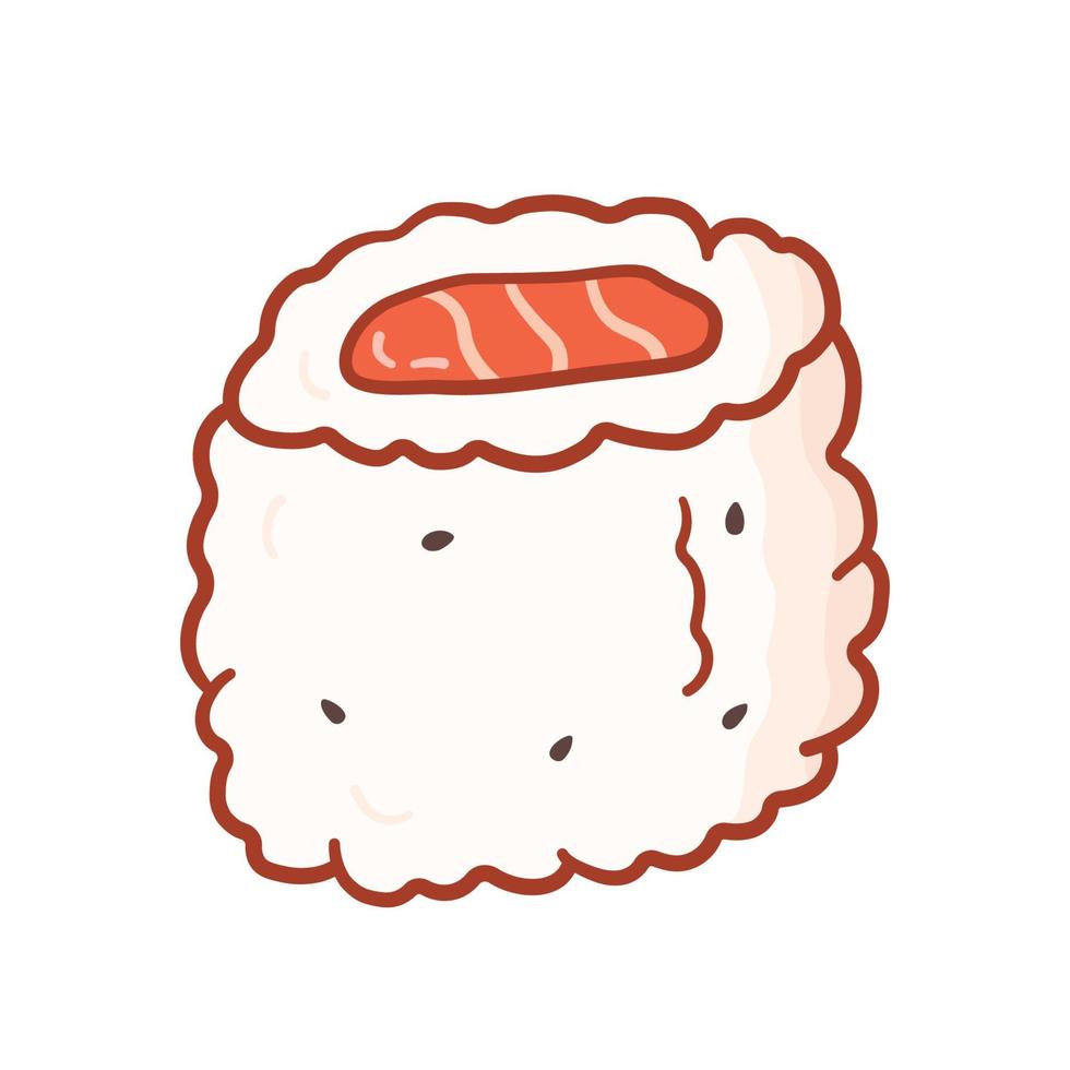 Sushi roll in doodle style. Vector illustration asian food cartoon style on white background