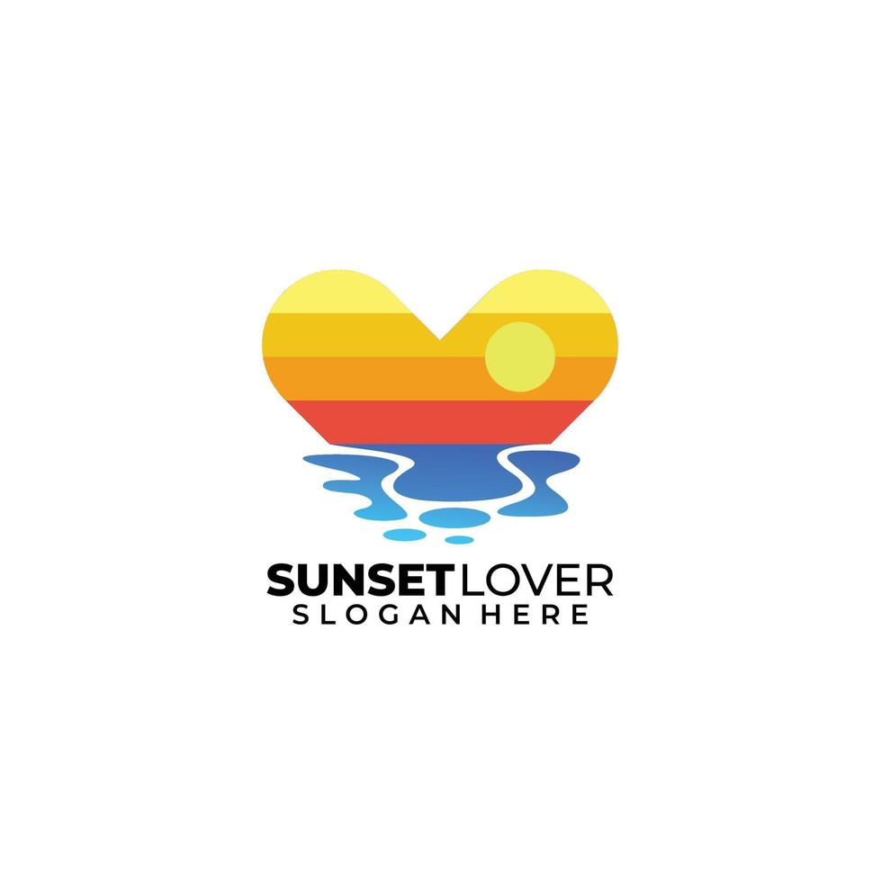 icono de diseño de plantilla de logotipo de amor de puesta de sol de mar vector