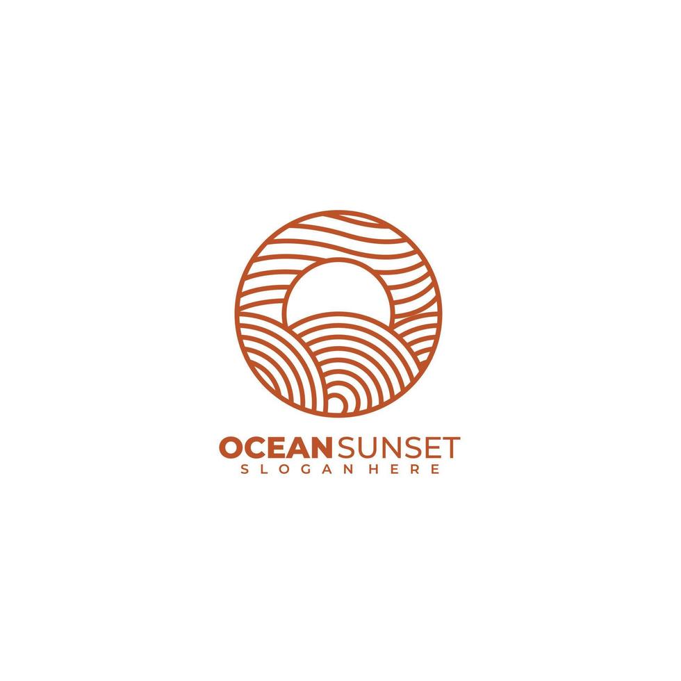 diseño de plantilla de logotipo de arte de línea de puesta de sol en el océano vector