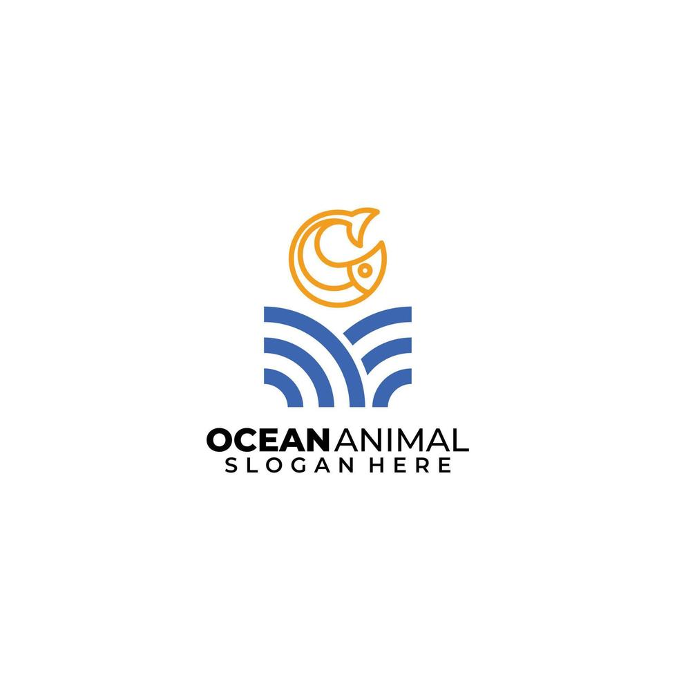 ocean fish logo diseño colorido arte lineal vector