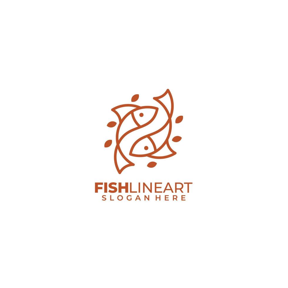 fish line art logo design color template vector