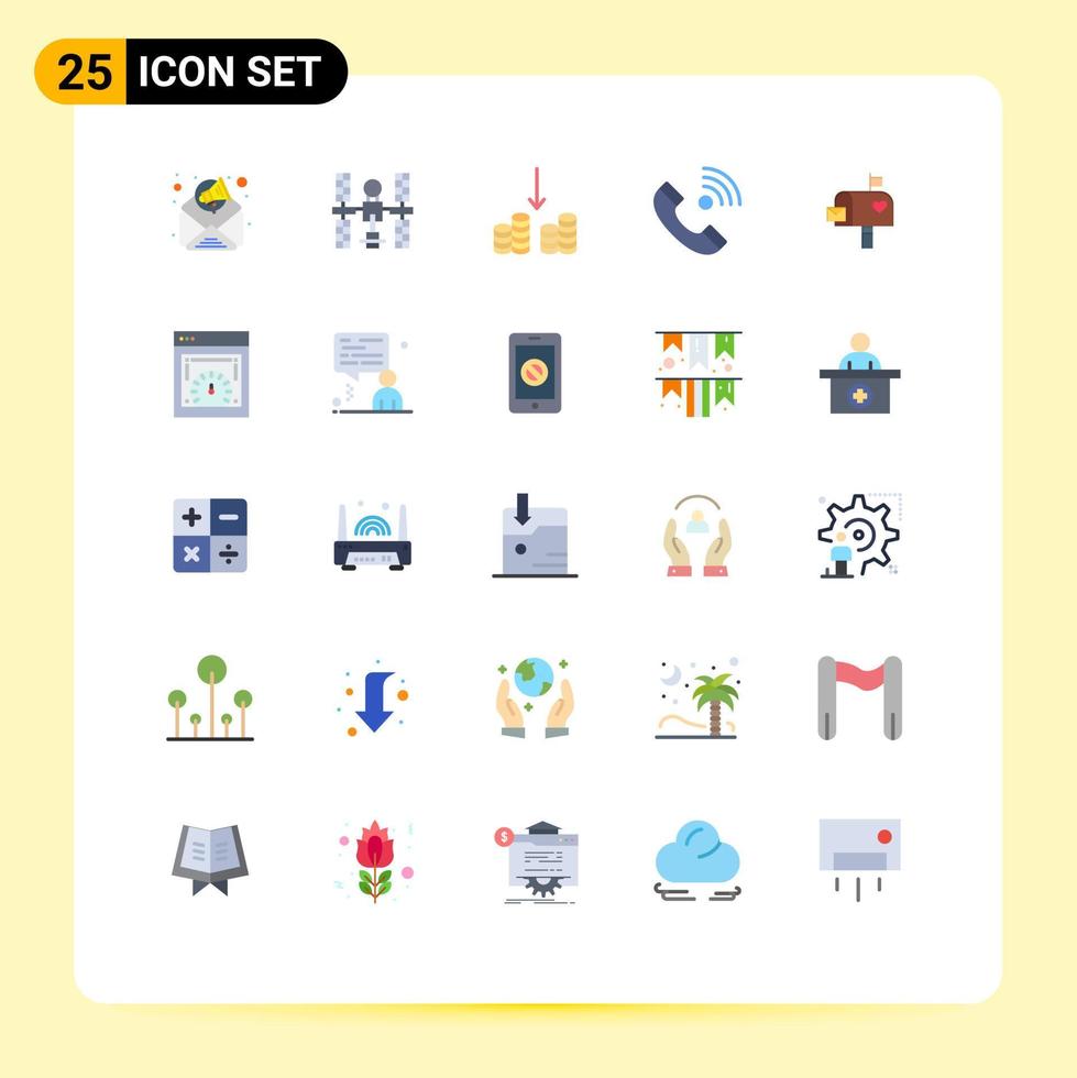 Set of 25 Commercial Flat Colors pack for mail outgoing cash incoming contact Editable Vector Design Elements