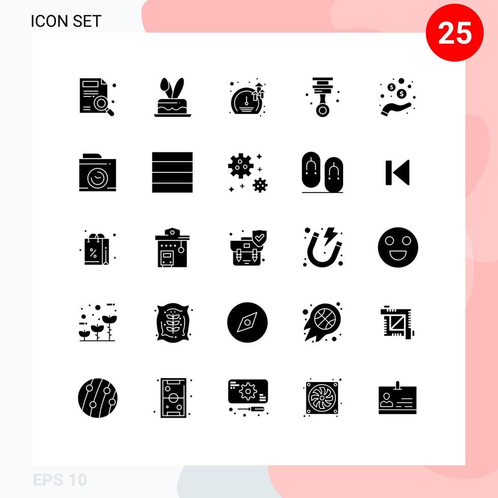 Modern Set of 25 Solid Glyphs Pictograph of income tools meter piston car Editable Vector Design Elements