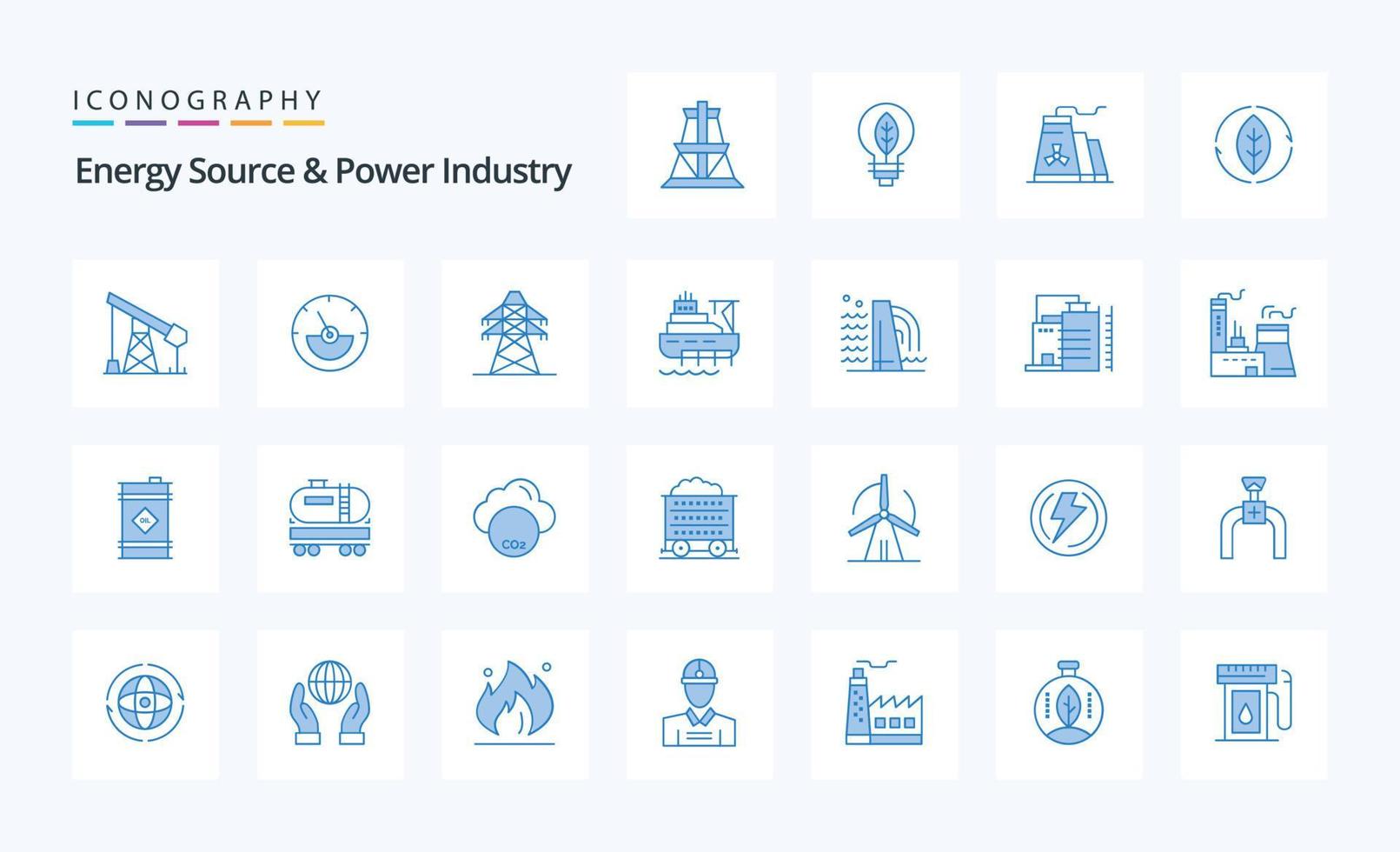 25 fuente de energía y paquete de iconos azules de la industria energética vector