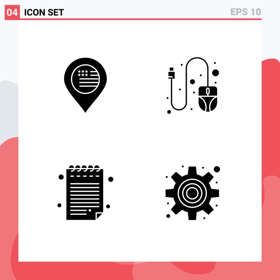 Universal Icon Symbols Group of 4 Modern Solid Glyphs of american cog sign scroll settings Editable Vector Design Elements
