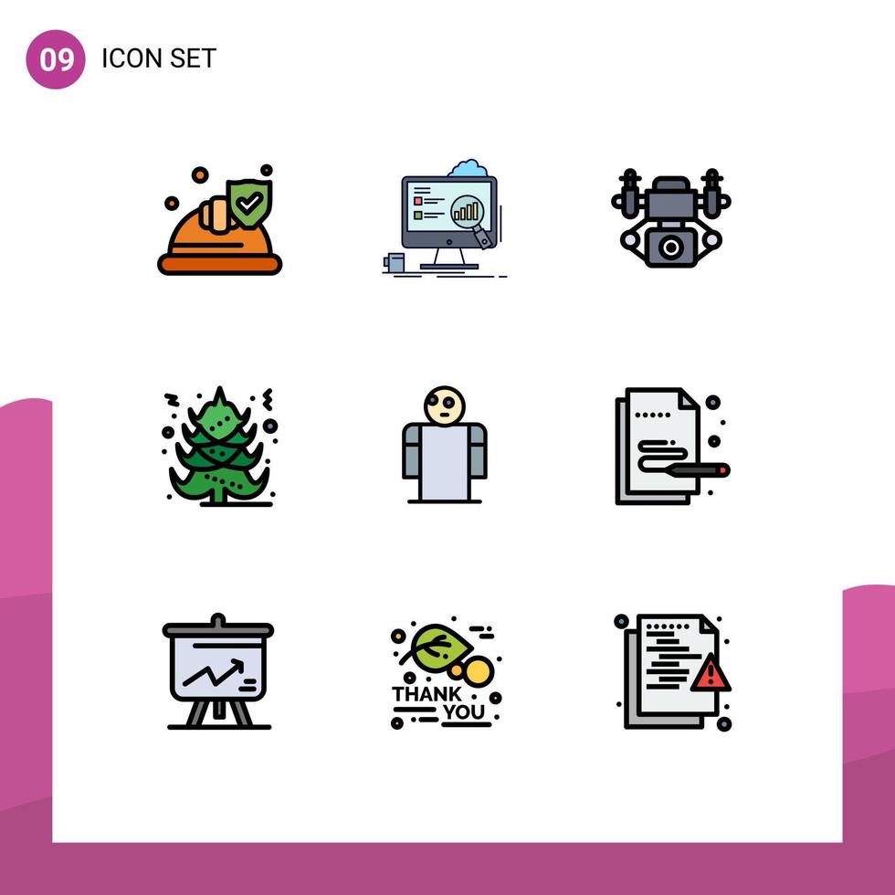 Group of 9 Filledline Flat Colors Signs and Symbols for open arms statistics xmas christmas Editable Vector Design Elements