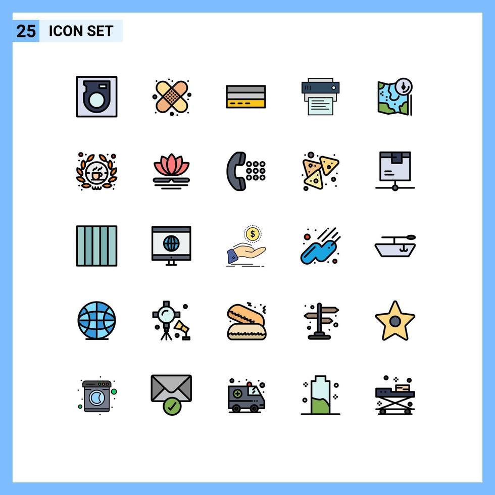 Filled line Flat Color Pack of 25 Universal Symbols of map printing card print user Editable Vector Design Elements