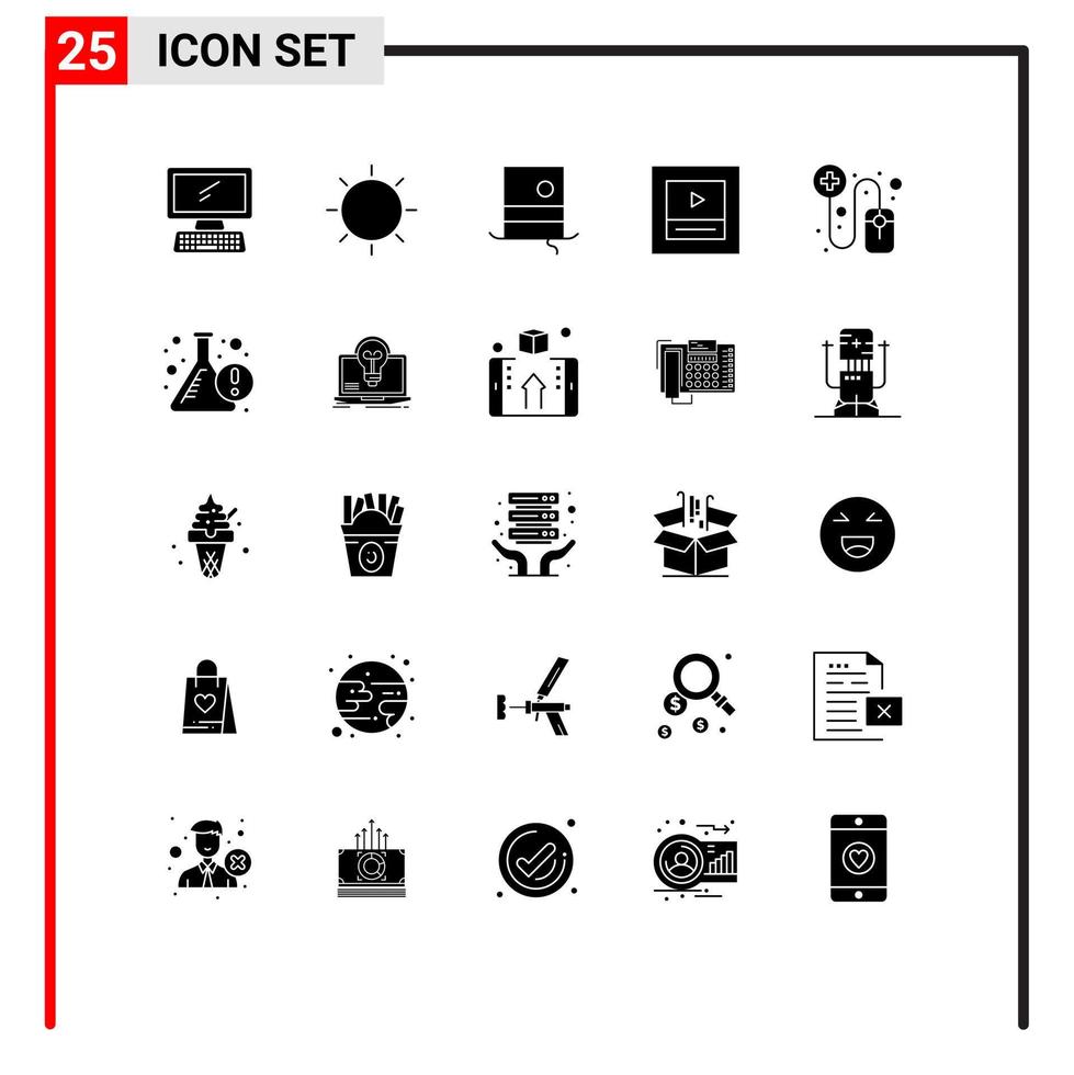 25 Solid Glyph concept for Websites Mobile and Apps online player light layout hipster Editable Vector Design Elements
