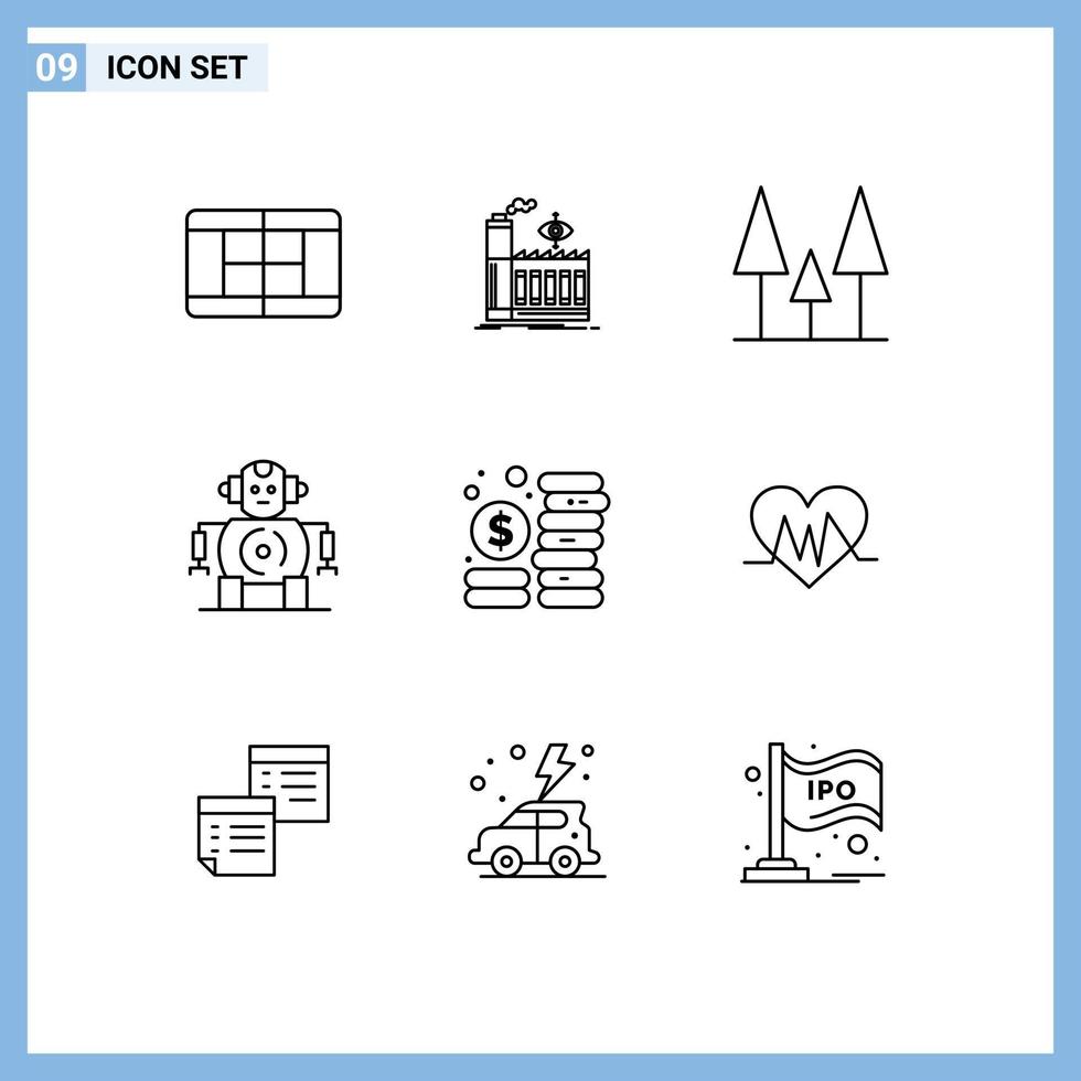 Outline Pack of 9 Universal Symbols of heart management trees investment budget Editable Vector Design Elements