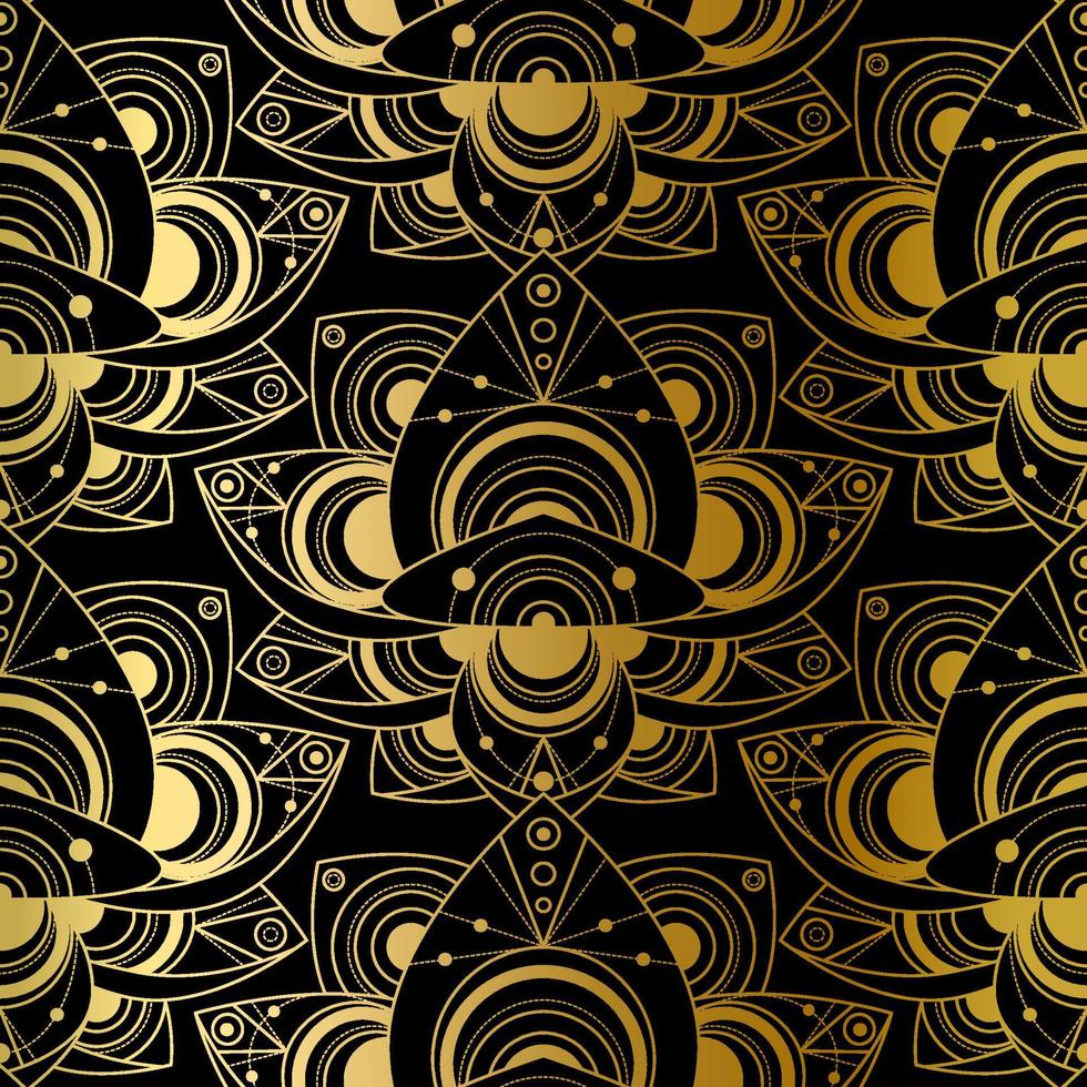Abstract Seamless Pattern, Golden Print on Black vector