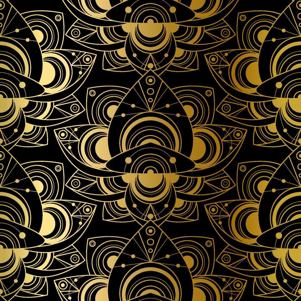 patrón abstracto sin fisuras, estampado dorado sobre negro vector