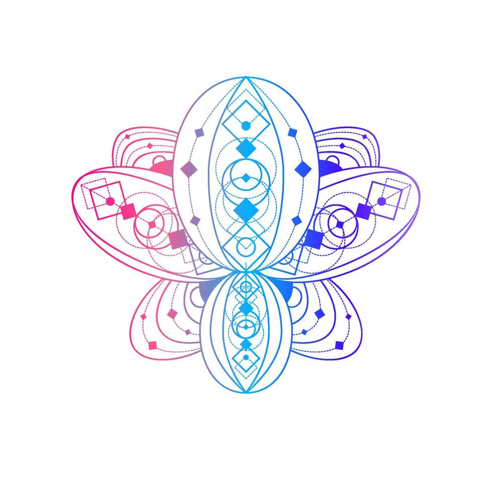 Lotus flower with geometric pattern vector linear illustration