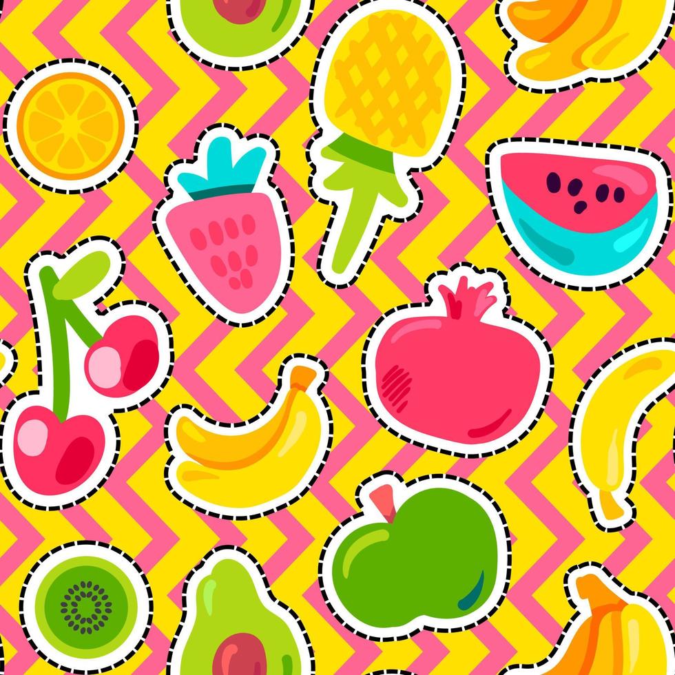frutas en zig zag, plano de fondo, seamless, patrón vector