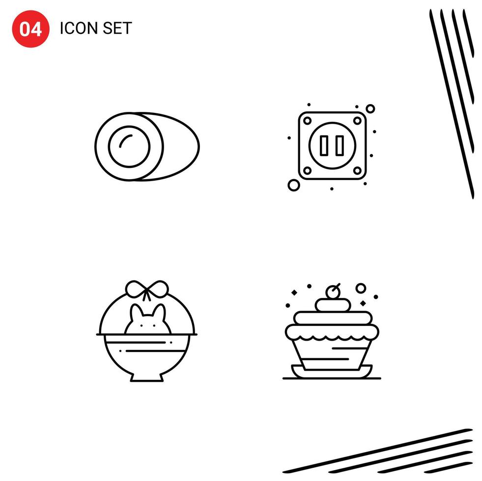 4 Universal Line Signs Symbols of coconut baby gastronomy socket bakery Editable Vector Design Elements