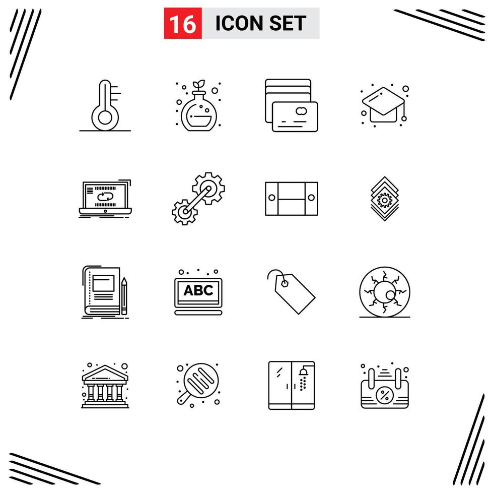 16 Universal Outline Signs Symbols of synchronization link pay connection study Editable Vector Design Elements