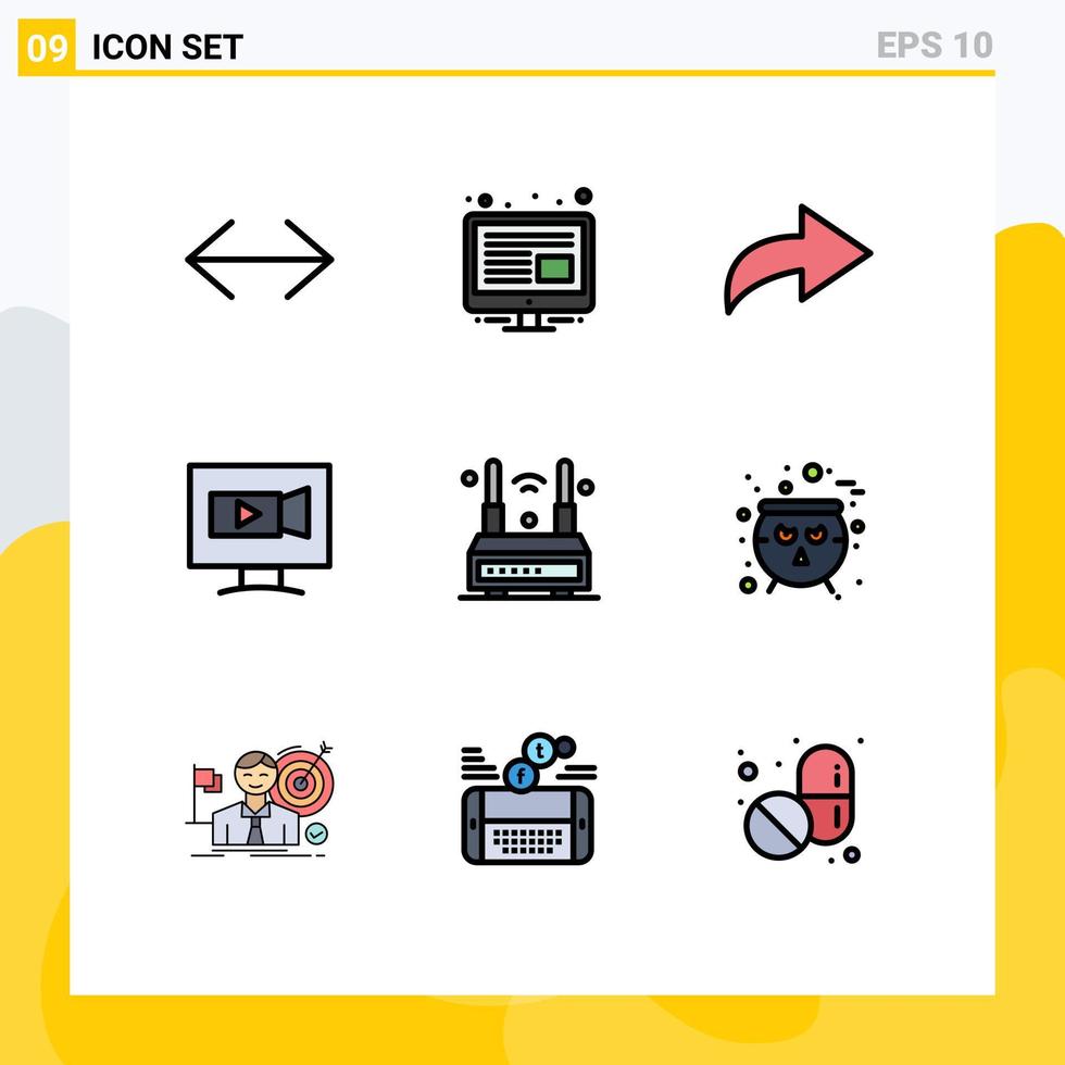 Universal Icon Symbols Group of 9 Modern Filledline Flat Colors of wireless technology redo router camera Editable Vector Design Elements