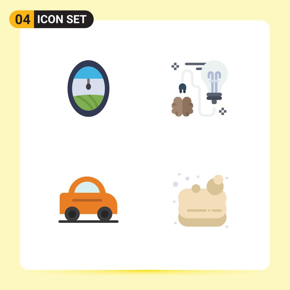 Mobile Interface Flat Icon Set of 4 Pictograms of plane vehicle brain bulb soap Editable Vector Design Elements