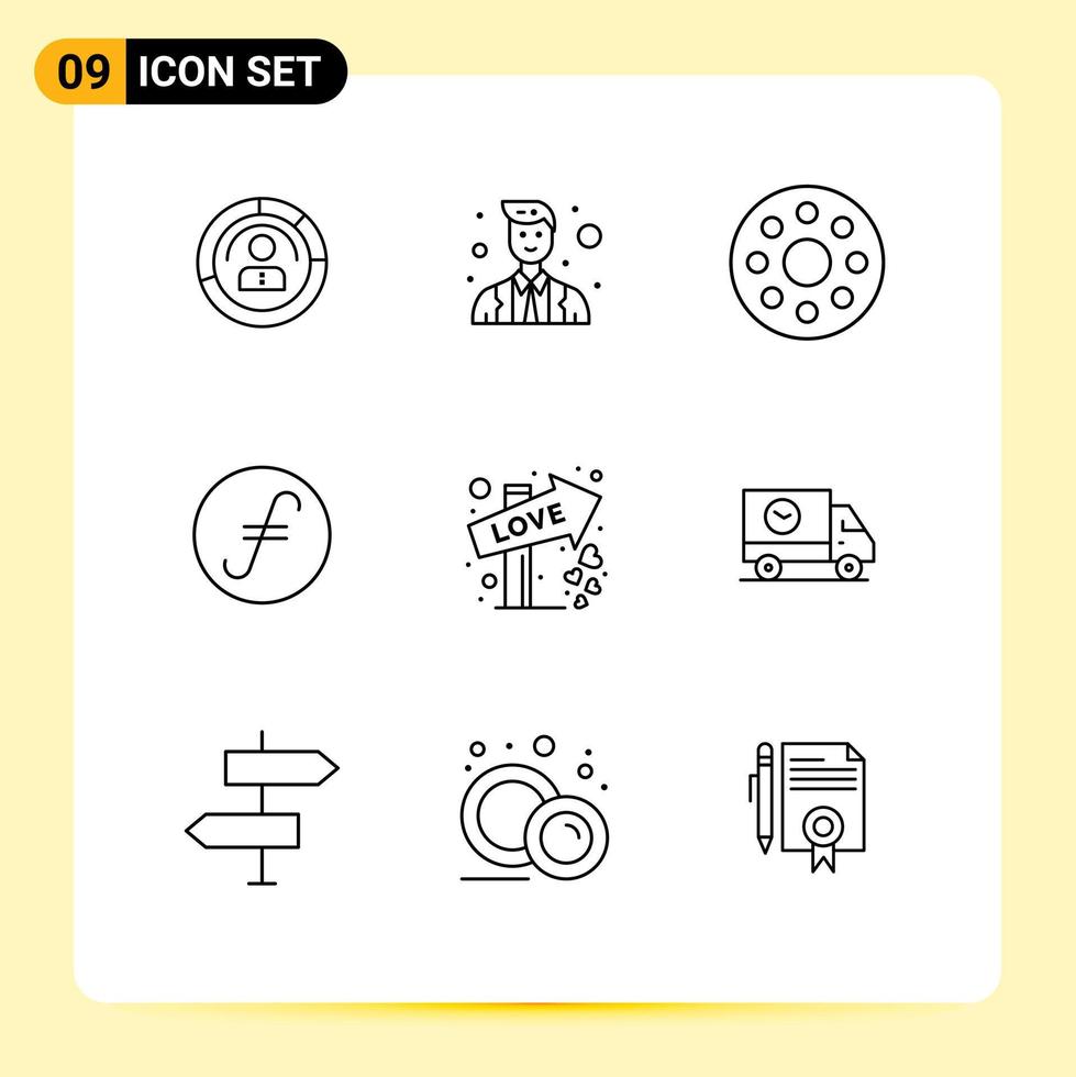 Mobile Interface Outline Set of 9 Pictograms of crypto currency coin avatar fair coin infrared Editable Vector Design Elements