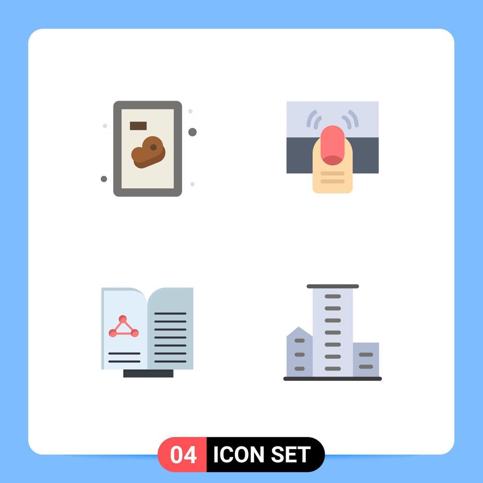 Group of 4 Modern Flat Icons Set for beef test click one book Editable Vector Design Elements