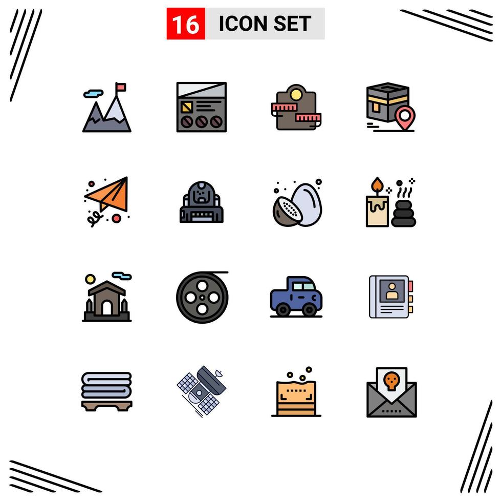 Universal Icon Symbols Group of 16 Modern Flat Color Filled Lines of muslim pin usability kaba sport Editable Creative Vector Design Elements
