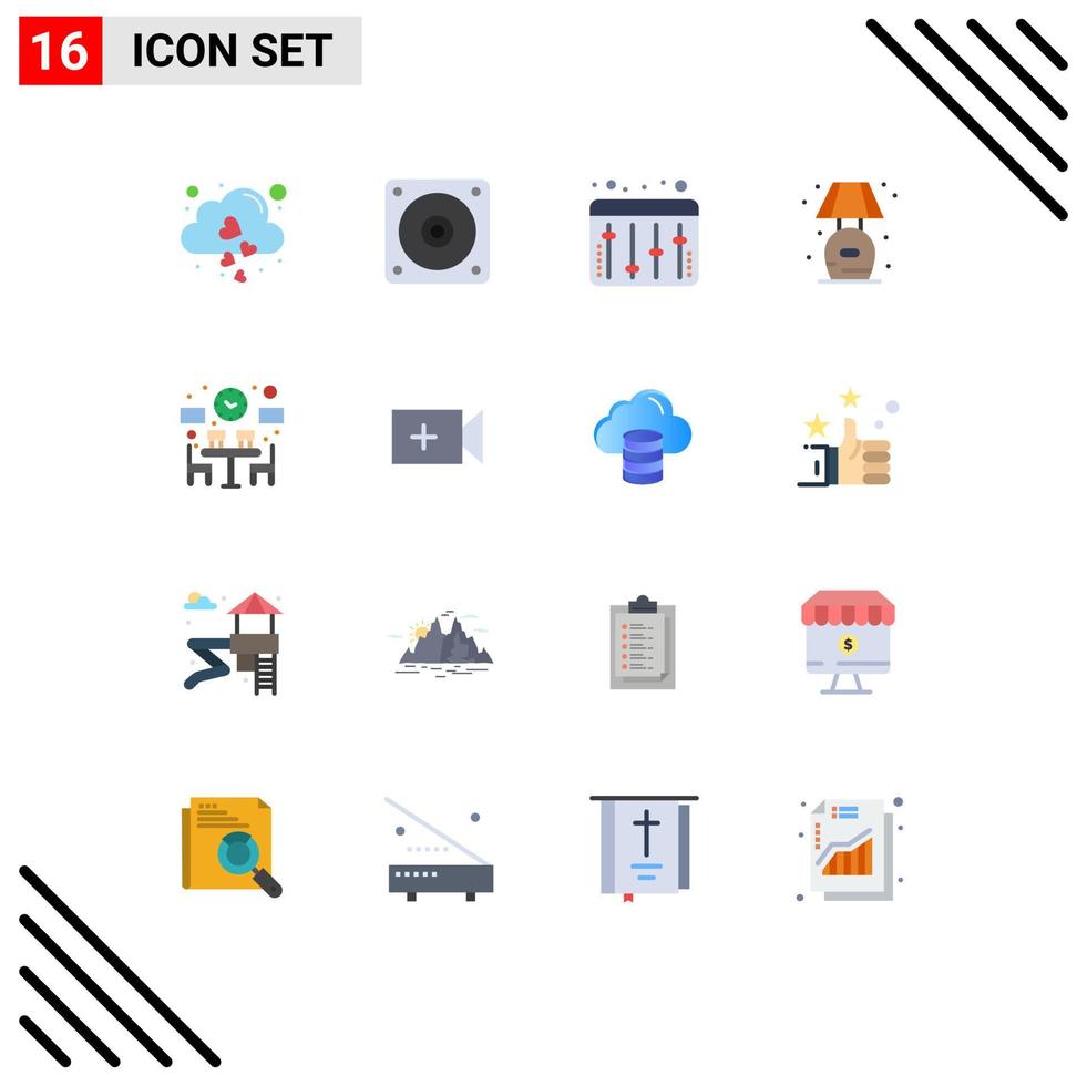 16 User Interface Flat Color Pack of modern Signs and Symbols of time dinner audio couple stand Editable Pack of Creative Vector Design Elements