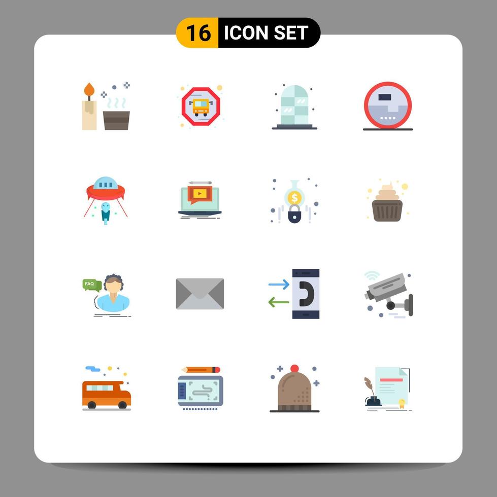 16 Thematic Vector Flat Colors and Editable Symbols of spaceship space cabinet alien measuring Editable Pack of Creative Vector Design Elements