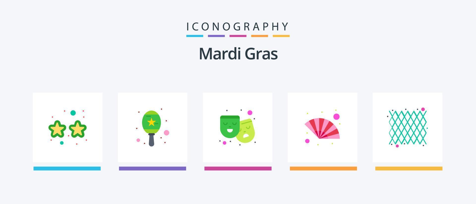 Mardi Gras Flat 5 Icon Pack Including mardi gras. carnival. theatre. wind. hand fan. Creative Icons Design vector