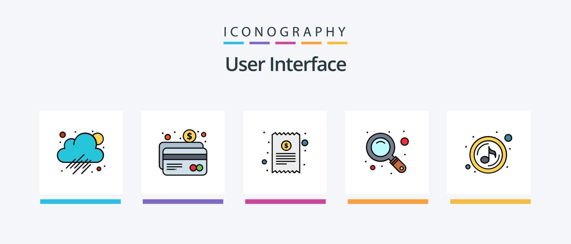 la línea de la interfaz de usuario llenó el paquete de 5 íconos que incluye . campana. idea. alarma. engranaje. diseño de iconos creativos vector