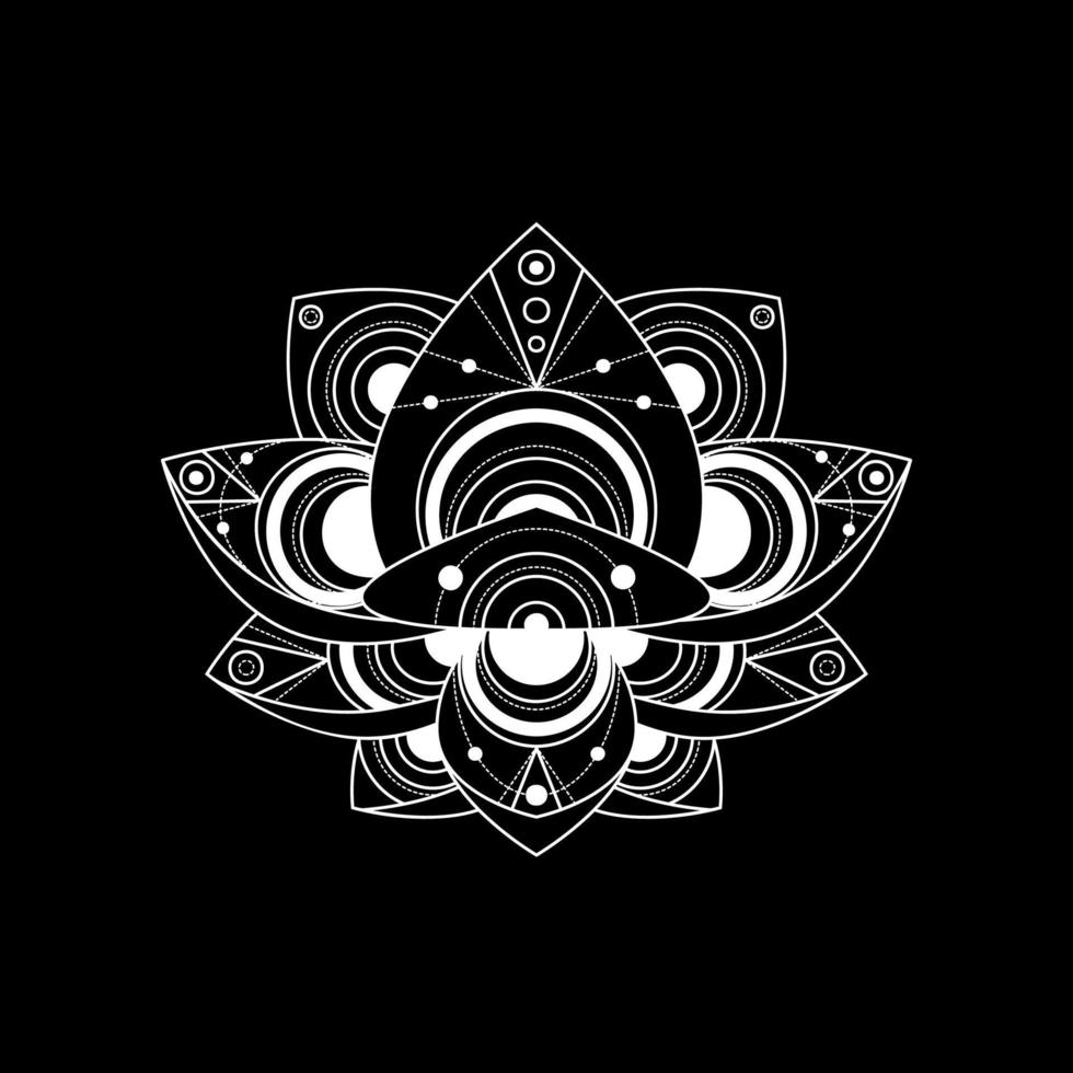 Lotus flower with geometric ornament vector linear illustration