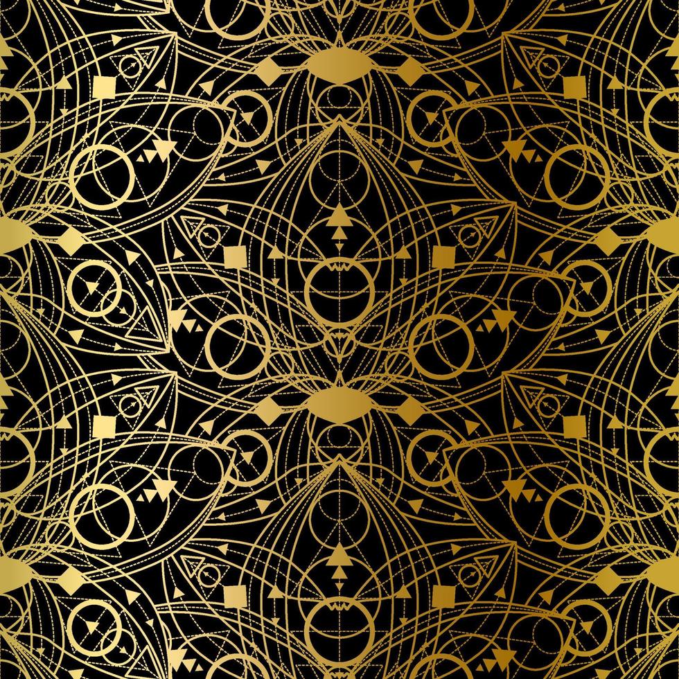 Abstract Seamless Pattern, Golden Print on Black vector