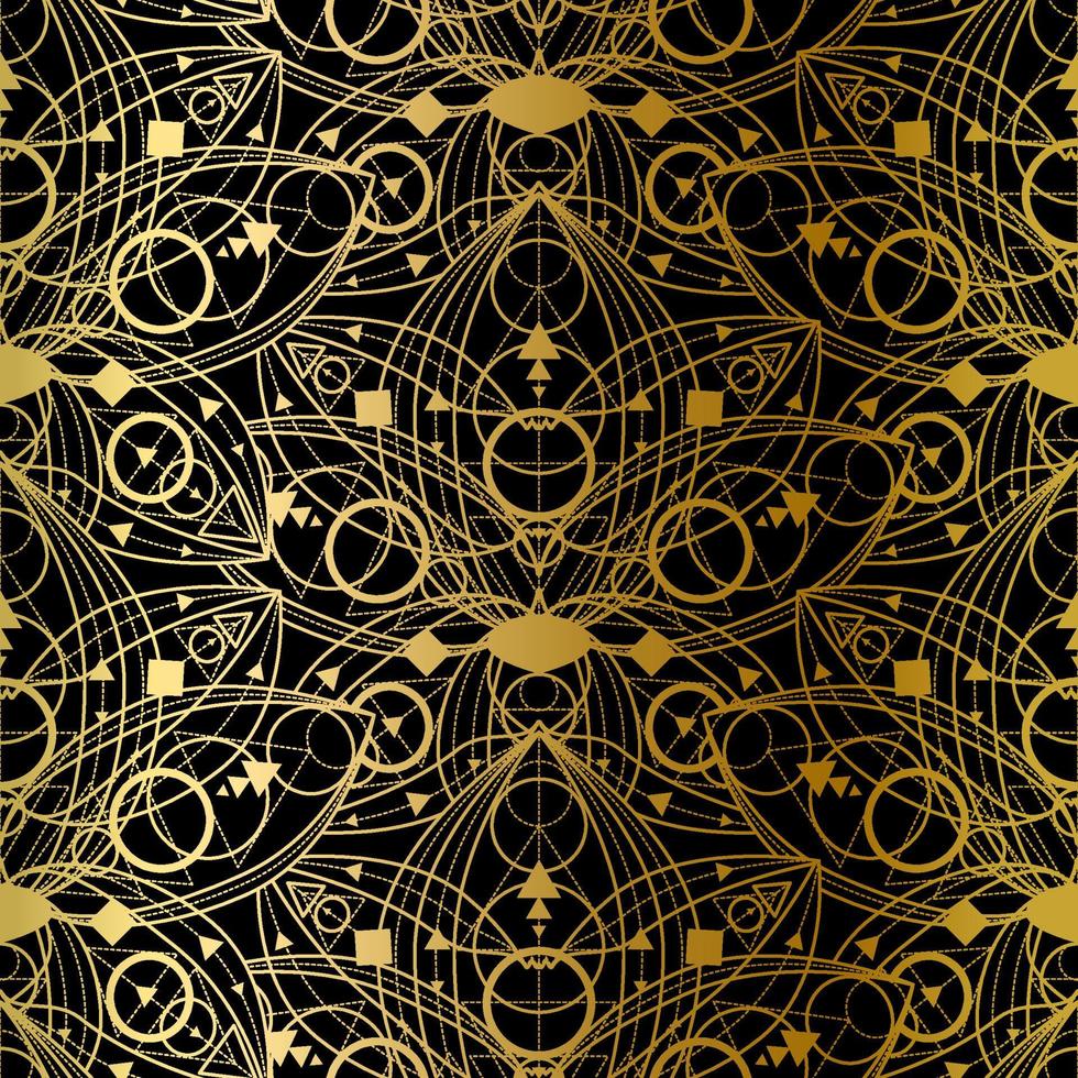 patrón abstracto sin fisuras, estampado dorado sobre negro vector